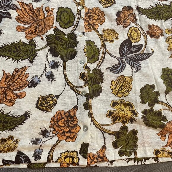 NICOLE MILLER Sz L 100% Linen Floral Stretch Linen Button Accent Back Top - Picture 5 of 7